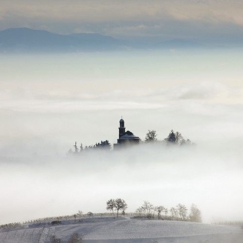 Mist at dawn. View east from the Madonna dei Monti hill - Grazzano Badoglio - Monferrato - Piedmont - Italy